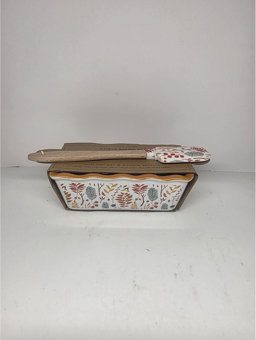 2 Piece Baking Gift Set Mini Loaf Pan & Silicone Spatula Autumn Harvest Design